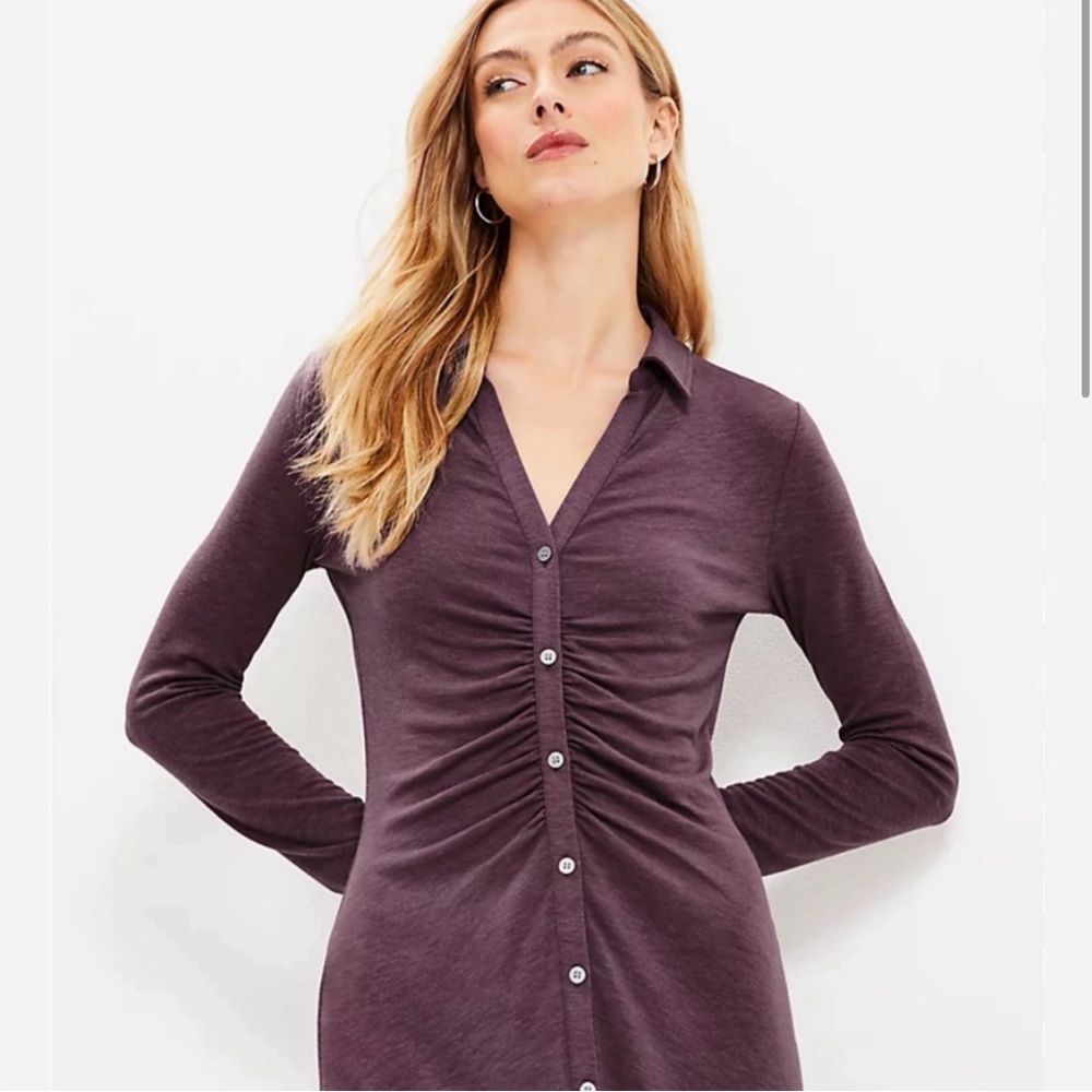LOFT Ruched Waist Midi Dress